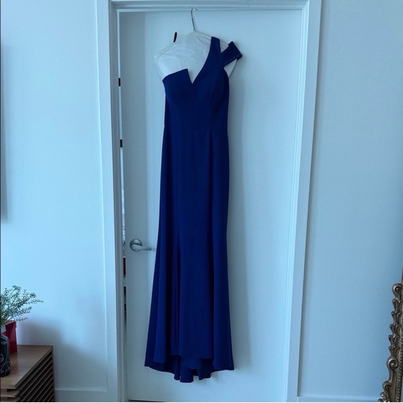Betsy & Adam Cobalt Blue One-Shoulder Evening Gown - Picture 6 of 6